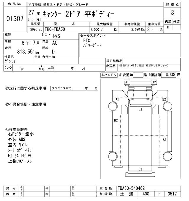 Аукционный лист MITSUBISHI CANTER 2015