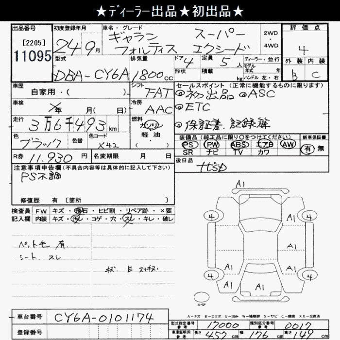 Аукционный лист MITSUBISHI GALANT FORTIS 2012