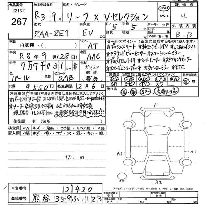 Аукционный лист NISSAN LEAF 2021