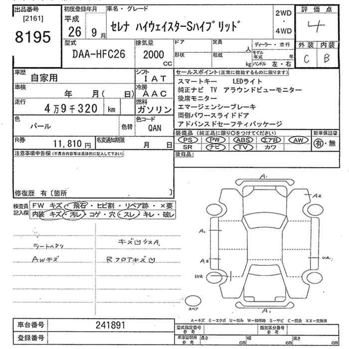 Аукционный лист NISSAN SERENA 2014