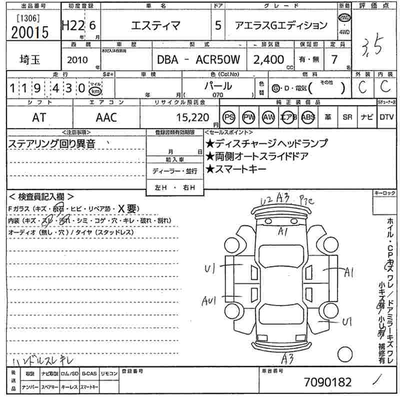 Аукционный лист TOYOTA ESTIMA 2010