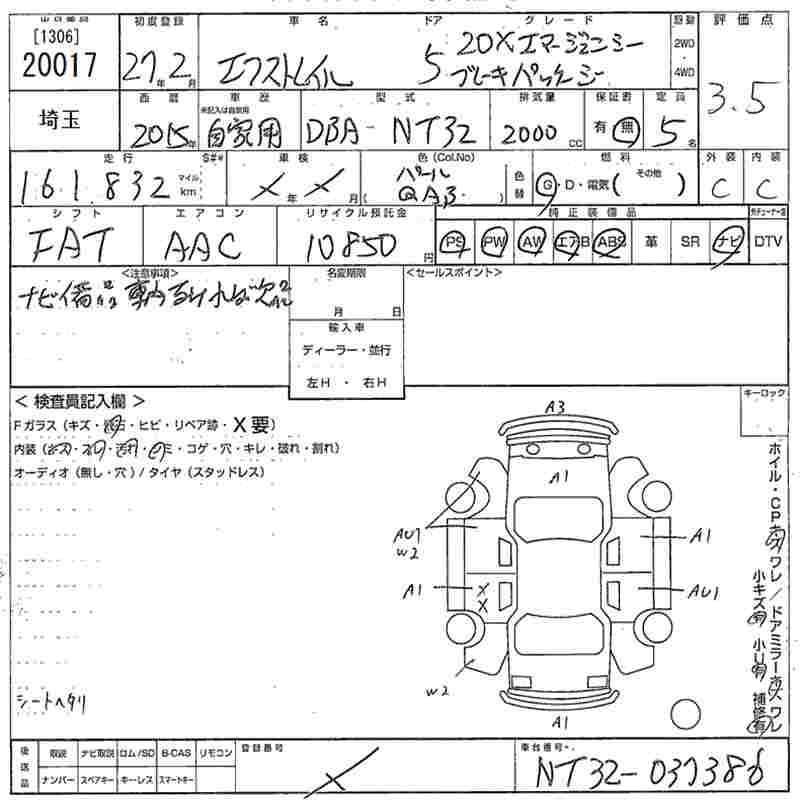 Аукционный лист NISSAN X-TRAIL 2015