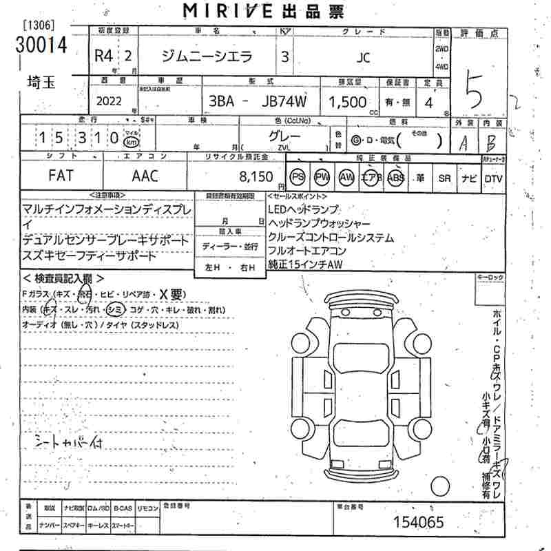 Аукционный лист SUZUKI JIMNY SIERRA 2022