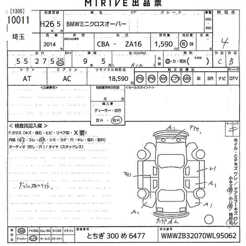 Аукционный лист BMW MINI 2014