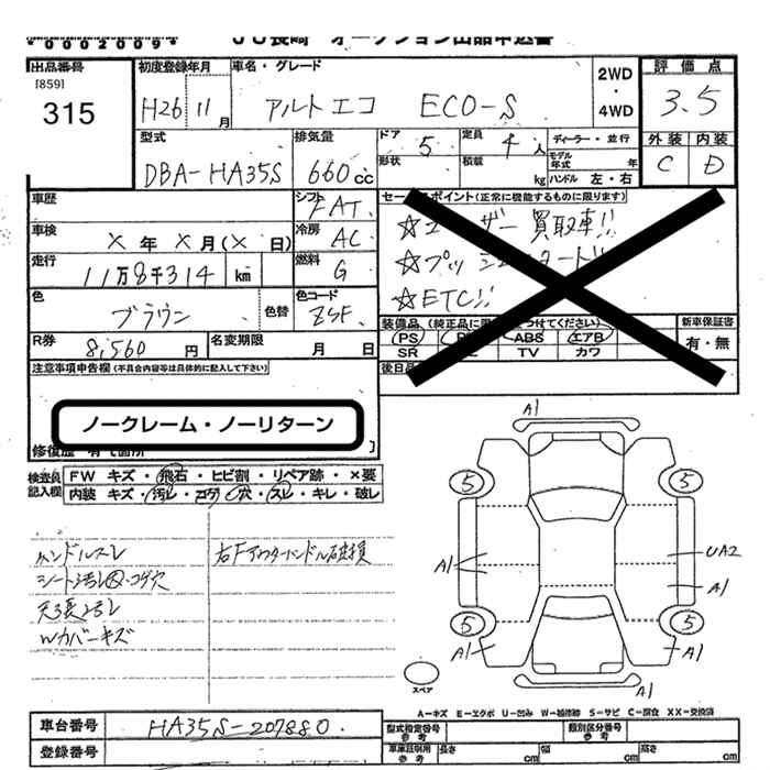 Аукционный лист SUZUKI ALTO ECO 2014