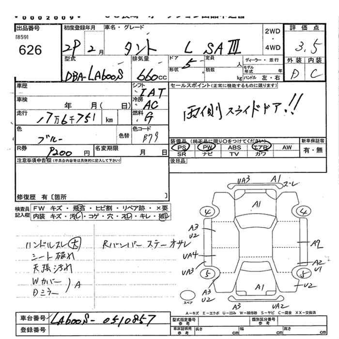 Аукционный лист DAIHATSU TANTO 2017