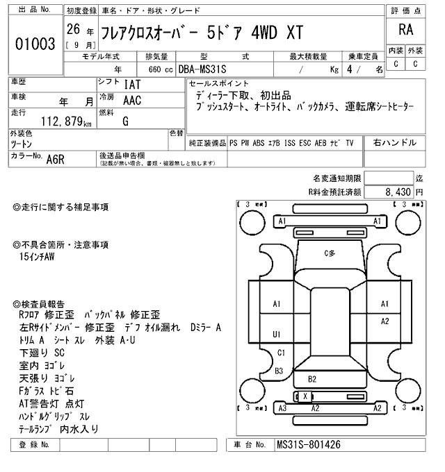 Аукционный лист MAZDA FLAIR 2014