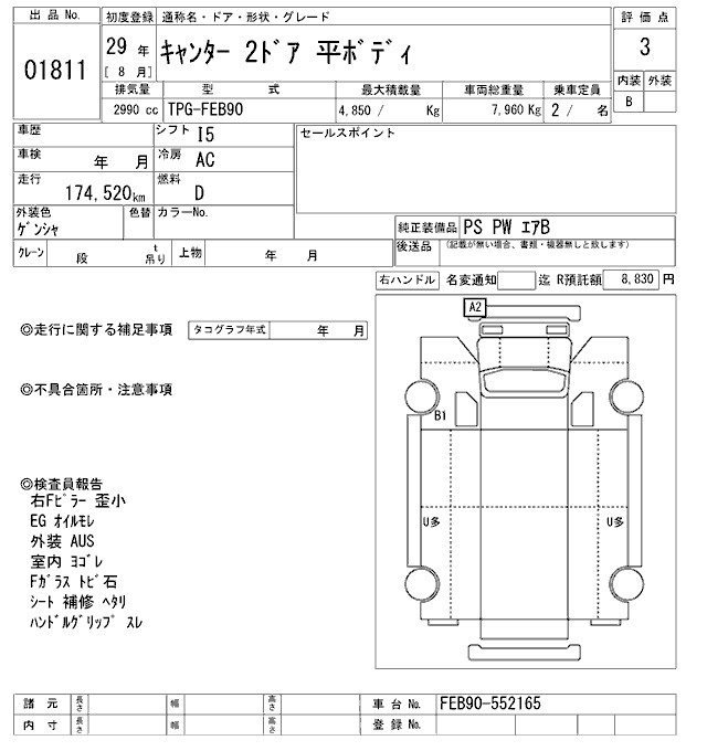 Аукционный лист MITSUBISHI CANTER 2017