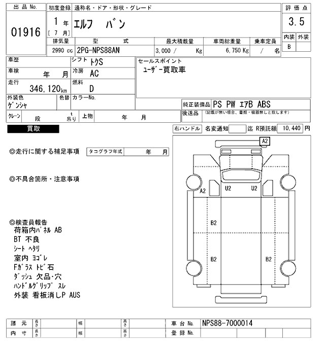 Аукционный лист ISUZU ELF 2019