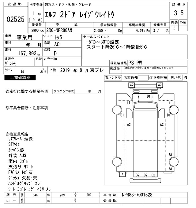 Аукционный лист ISUZU ELF 2019
