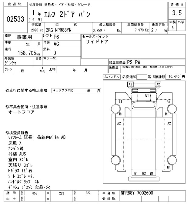 Аукционный лист ISUZU ELF 2019