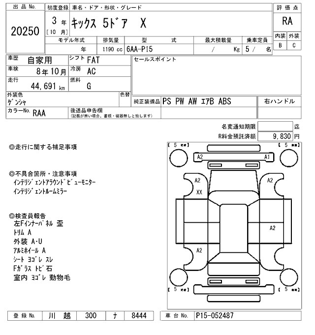 Аукционный лист NISSAN KIX 2021