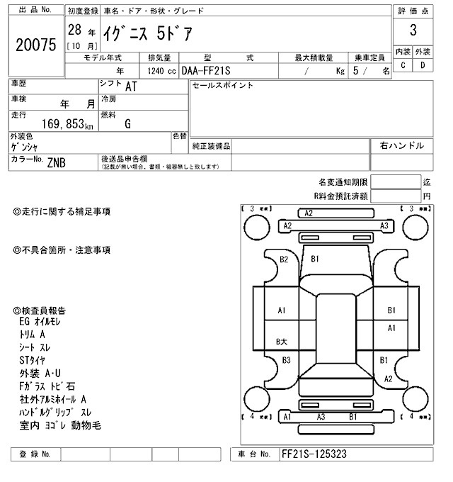Аукционный лист SUZUKI IGNIS 2016