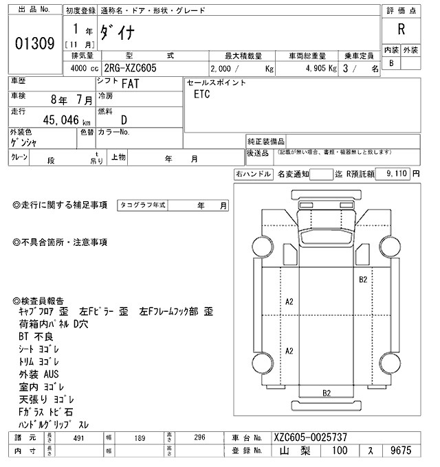 Аукционный лист TOYOTA DYNA 2019