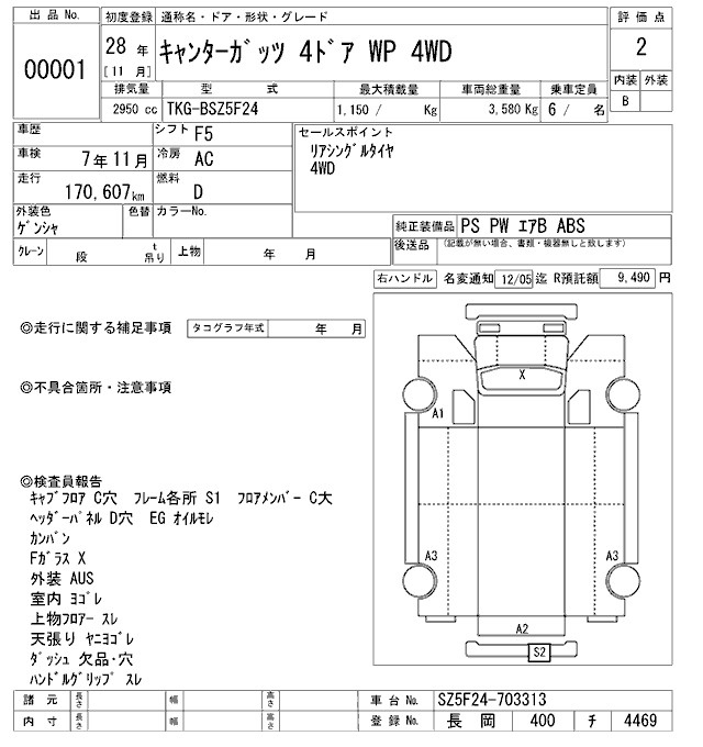 Аукционный лист MITSUBISHI CANTER 2016