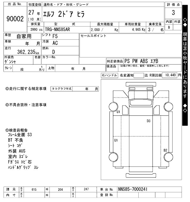 Аукционный лист ISUZU ELF 2015