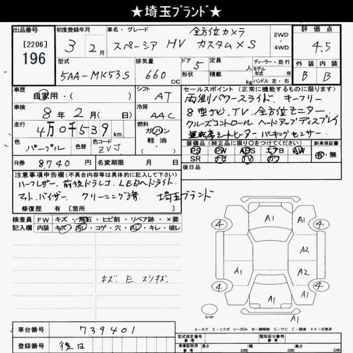 Аукционный лист SUZUKI SPACIA 2021