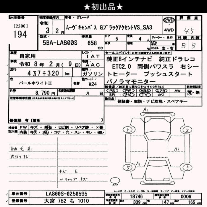Аукционный лист DAIHATSU MOVE CANBUS 2021