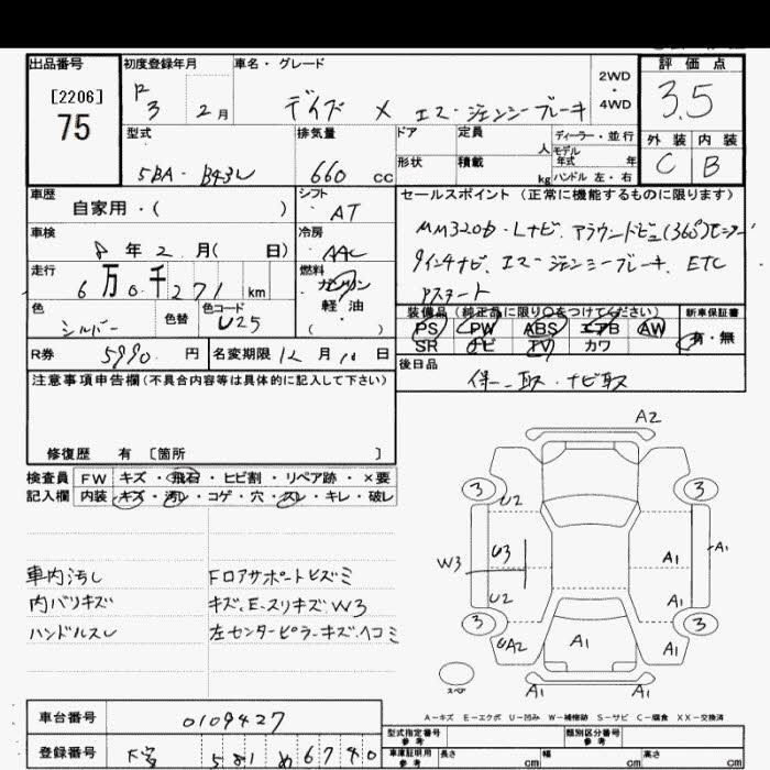 Аукционный лист NISSAN DAYZ 2021