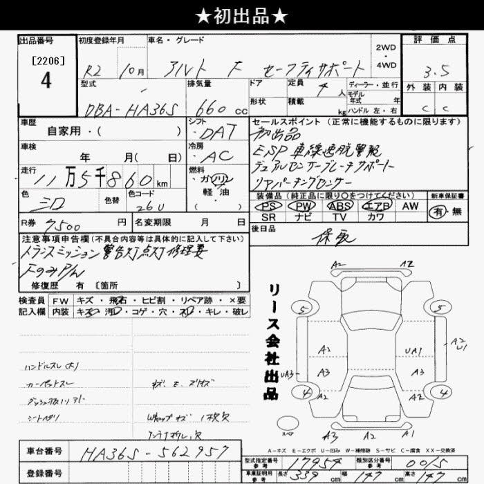 Аукционный лист SUZUKI ALTO 2020