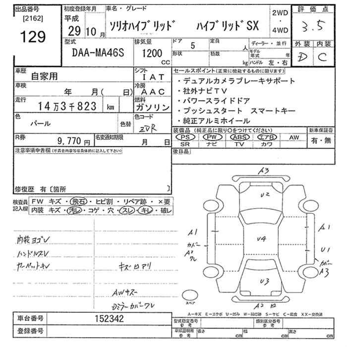 Аукционный лист SUZUKI SOLIO 2017