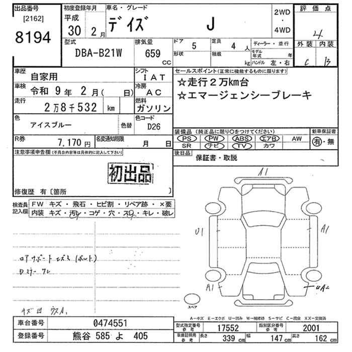 Аукционный лист NISSAN DAYZ 2018