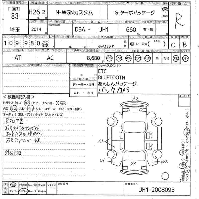 Аукционный лист HONDA N WGN 2014