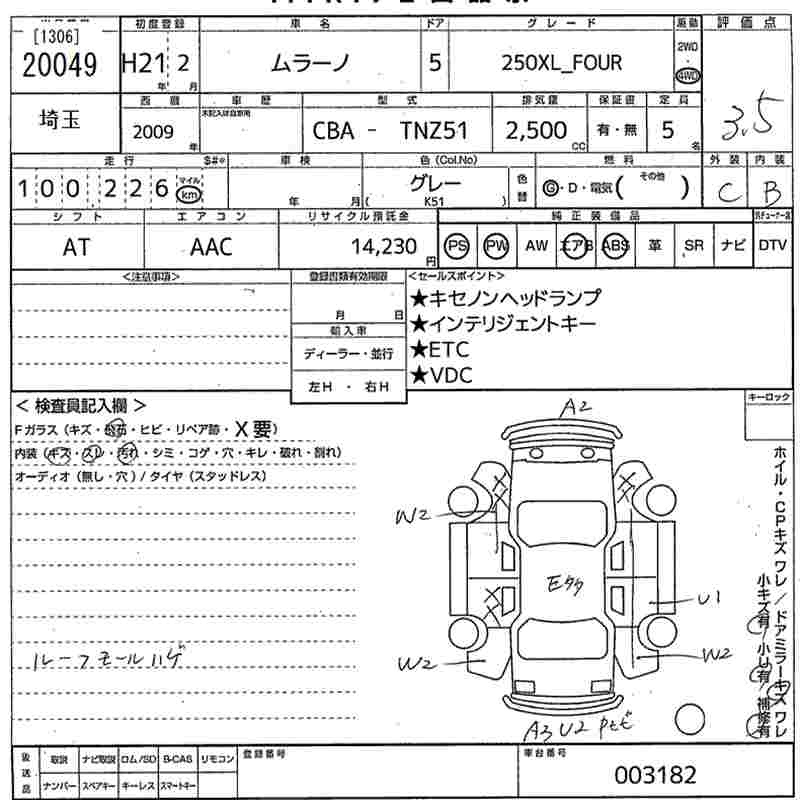 Аукционный лист NISSAN MURANO 2009