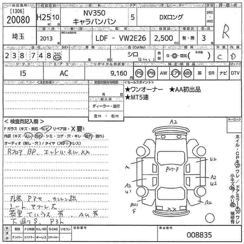 Аукционный лист NISSAN CARAVAN VAN 2013