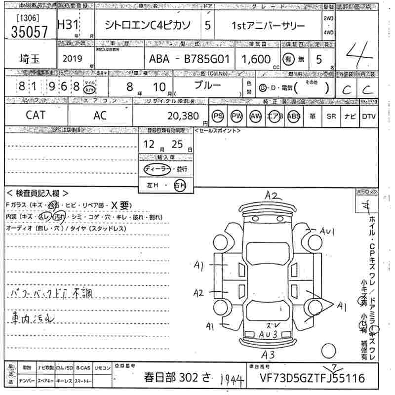 Аукционный лист CITROEN C4 2015