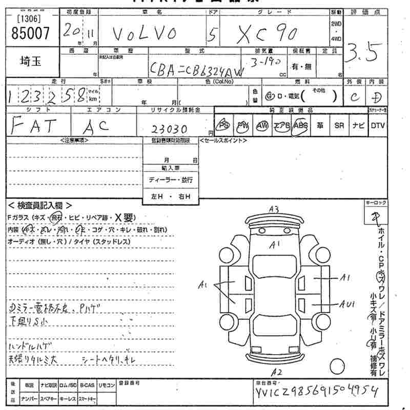 Аукционный лист VOLVO XC90 2008