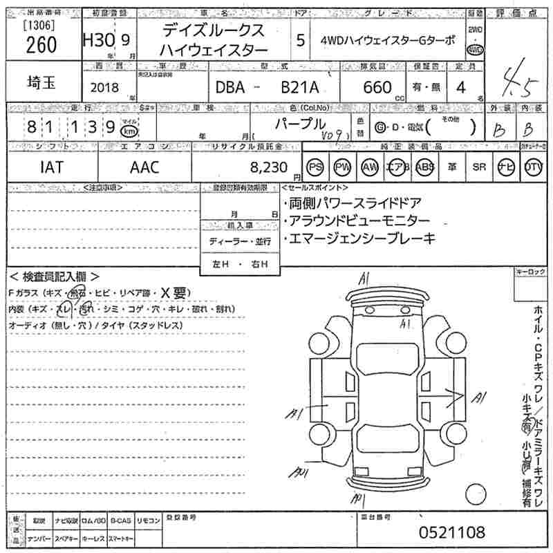 Аукционный лист NISSAN DAYZ ROOX 2018