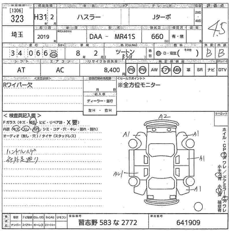 Аукционный лист SUZUKI HUSTLER 2019