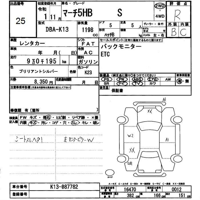 Аукционный лист NISSAN MARCH 2019