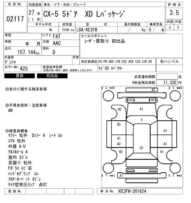 Аукционный лист MAZDA CX-5 2015