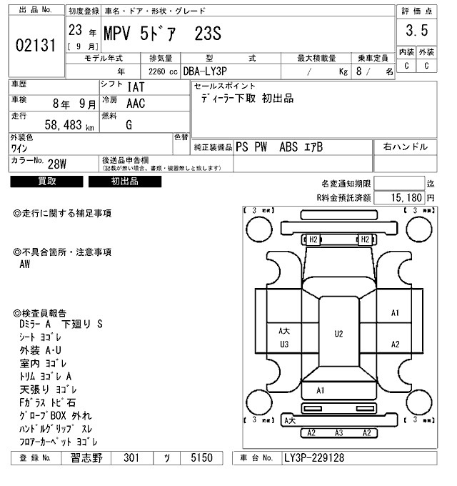 Аукционный лист MAZDA MPV 2011