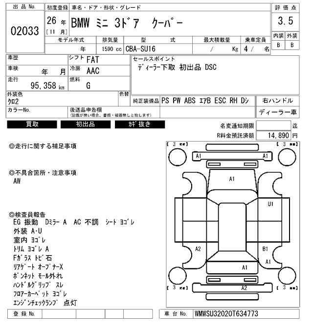 Аукционный лист BMW MINI 2014