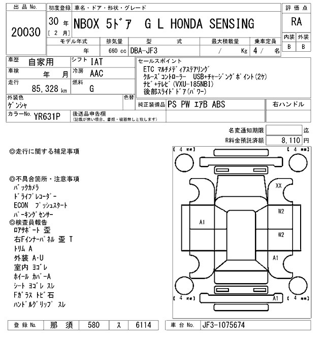 Аукционный лист HONDA N BOX 2018
