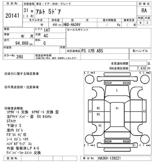 Аукционный лист SUZUKI ALTO VAN 2019