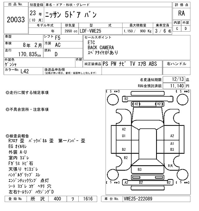 Аукционный лист NISSAN OTHER 2011