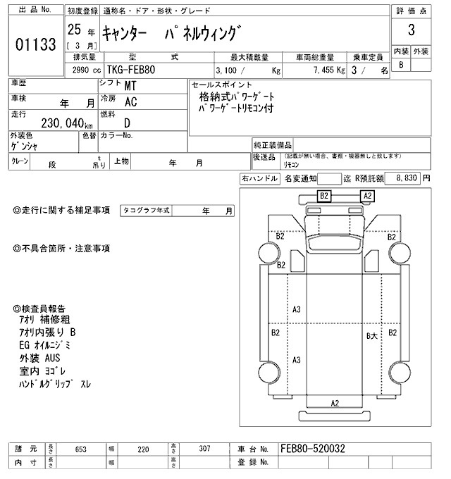 Аукционный лист MITSUBISHI CANTER 2013
