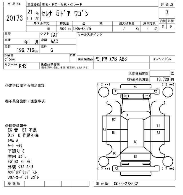 Аукционный лист NISSAN SERENA 2009