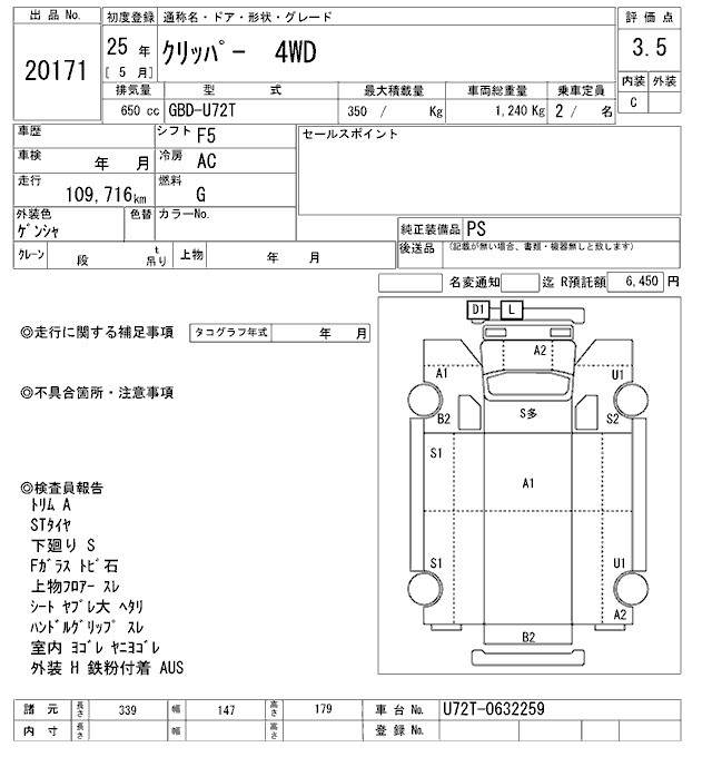 Аукционный лист NISSAN CLIPPER TRUCK 2013