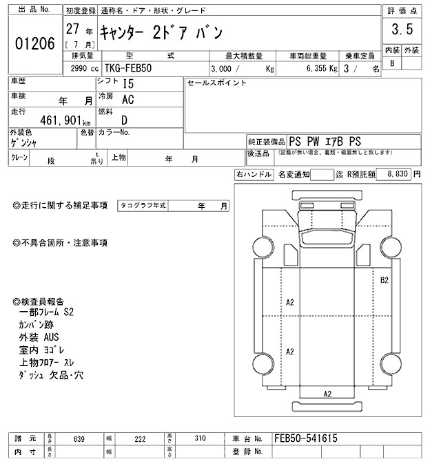 Аукционный лист MITSUBISHI CANTER 2015