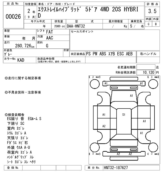 Аукционный лист NISSAN X-TRAIL 2020