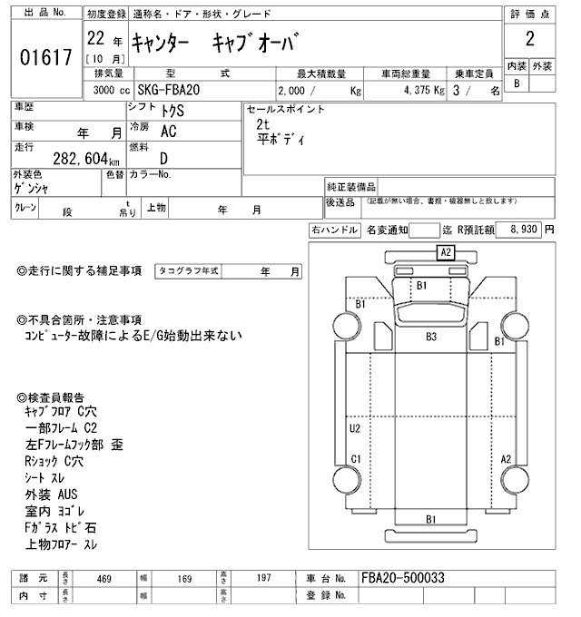 Аукционный лист MITSUBISHI CANTER 2010