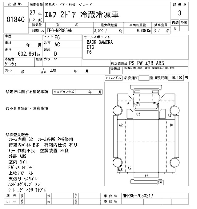 Аукционный лист ISUZU ELF 2015