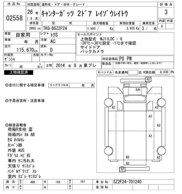 Аукционный лист MITSUBISHI CANTER 2014