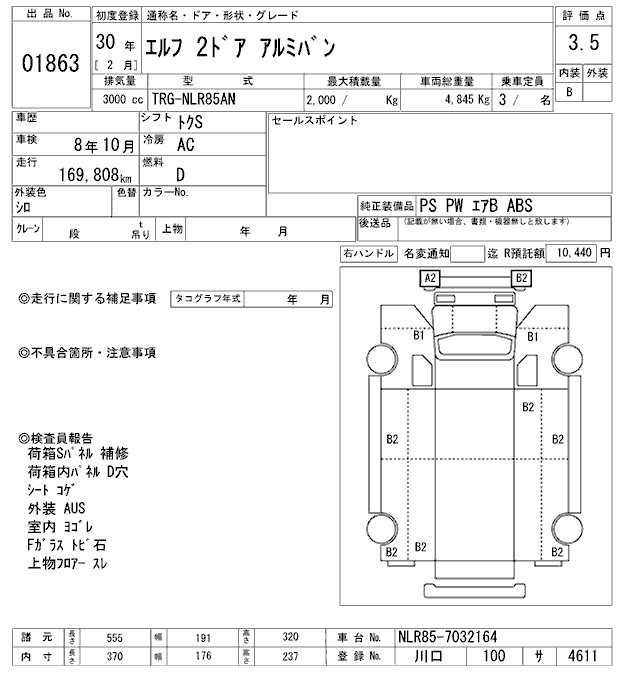 Аукционный лист ISUZU ELF 2018