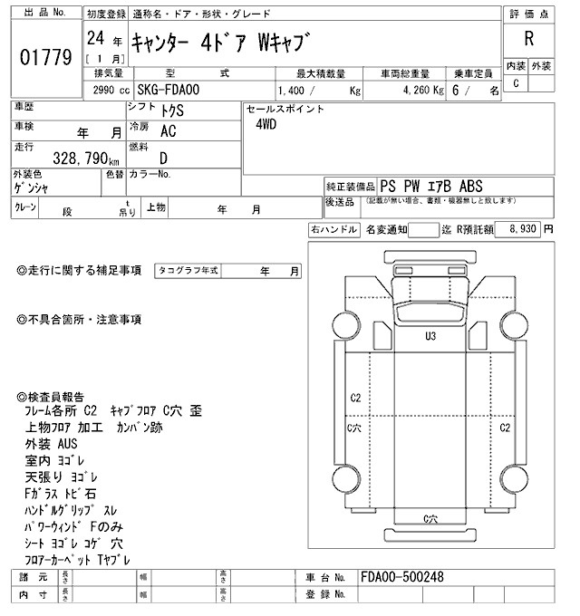 Аукционный лист MITSUBISHI CANTER 2012